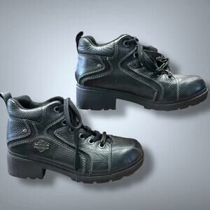 Womens Size 9.5 HARLEY DAVIDSON TYLER Black Leather Motorcycle Ankle Boots EUC